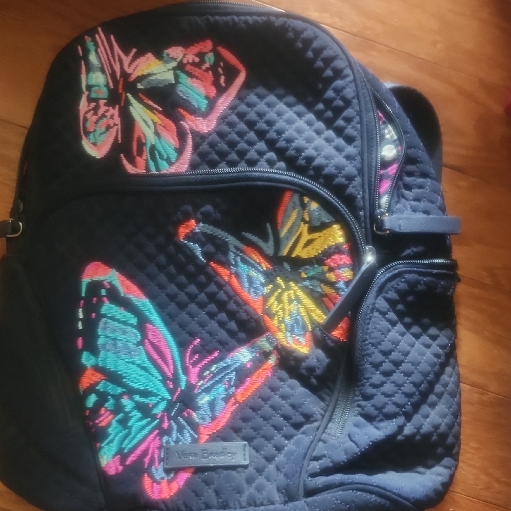 Vera Bradley Navy Backpack with Vibrant Butterfly Embroidery